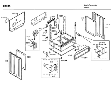 Cabinet Diagram and Parts List for HDI7282U 06 Bosch Range