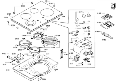 Cooktop Diagram and Parts List for NEM3064UC 01 Bosch Cooktop