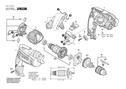 Section 1 Diagram and Parts List for GBM10RE 3601D73582 Bosch Drill