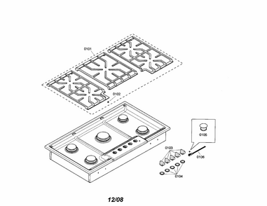 Grid/knobs Diagram and Parts List for NGM5624UC 01 Bosch Cooktop