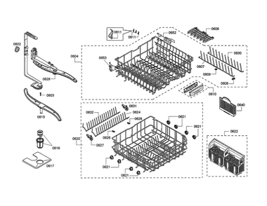 Spray Arms/Racks Diagram and Parts List for SHX45P05UC 57 Bosch Dishwasher