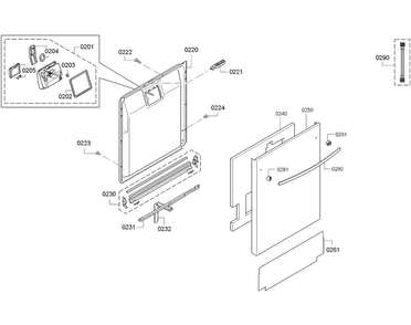 Door Diagram and Parts List for SGX68U55UC B4 Bosch Dishwasher