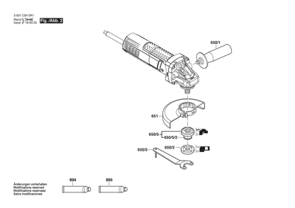 Section 2 Diagram and Parts List for GWS750-125 3601C940R5 Bosch Angle Grinder