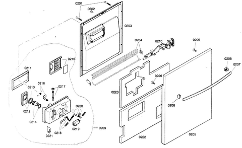 Door Assy Diagram and Parts List for SHX46A06UC 21 Bosch Dishwasher