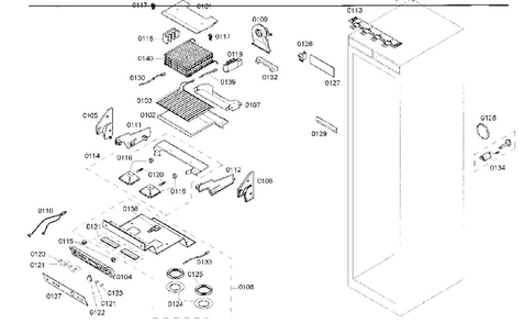Cabinet Assy Diagram and Parts List for B18IF70NSP 07 Bosch Freezer