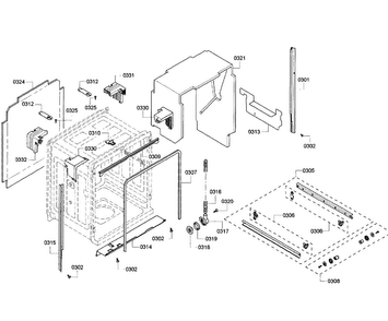 Cabinet Diagram and Parts List for SHV68R53UC 63 Bosch Dishwasher