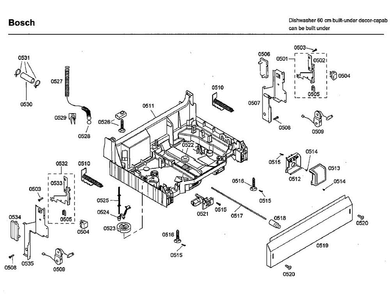 Base Diagram and Parts List for SHU33A02UC 40 Bosch Dishwasher