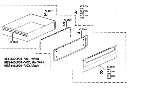Warming Drawer Assy Diagram and Parts List for HES445U 01 Bosch Range