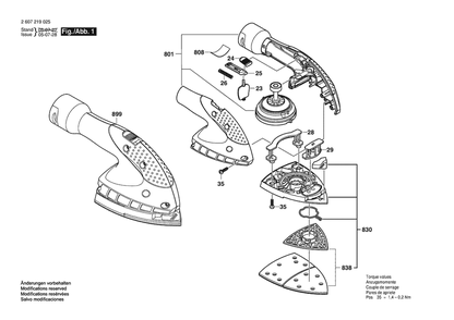 Section 1 Diagram and Parts List for PSM1400 2607219025 Bosch Orbital or Palm Sander