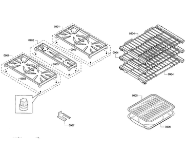Grates/shelfs Diagram and Parts List for PRD304GHC 01 Thermador Range