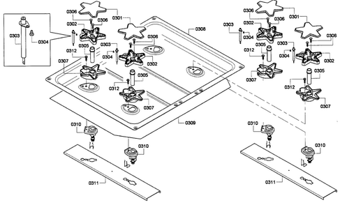 Burners Assy Diagram and Parts List for PRL304GH-01  Thermador Range