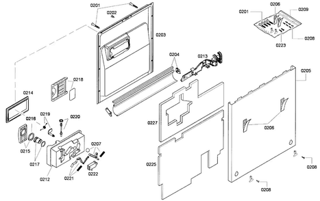 Door Assy Diagram and Parts List for DWHD410GPR-53  Thermador Dishwasher