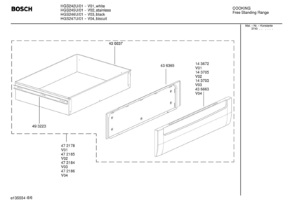 06 - DRAWER Diagram and Parts List for HGS245U  Bosch Range