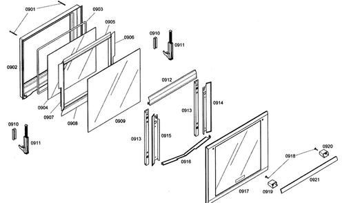 Top Oven Door Diagram and Parts List for MEMW271ES01  Thermador Microwave