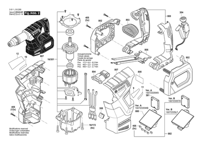 Figure 13 Diagram and Parts List for 3611J182E0 GSH 18V-5 Bare Bosch Demolition Hammer