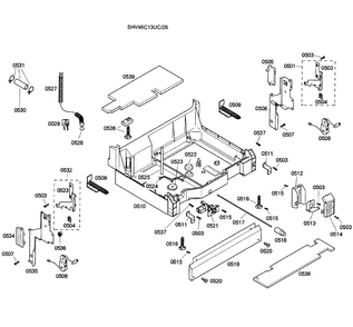 Base Assy Diagram and Parts List for SHV46C13UC 26 Bosch Dishwasher