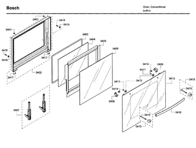 Door Diagram and Parts List for HBL3460UC 09 Bosch Wall Oven