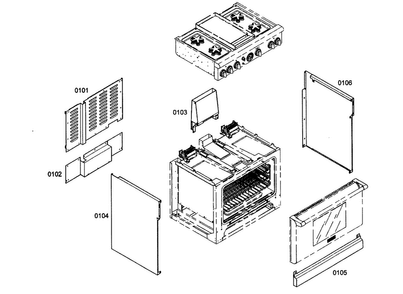 Cabinet Parts Diagram and Parts List for PRL364EDG02  Thermador Range
