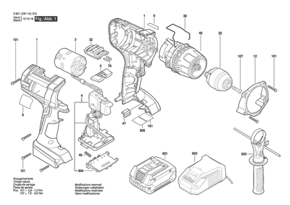 Section 1 Diagram and Parts List for HDH181X-01 3601JD9310 Bosch Hammer Drill