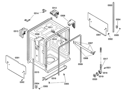 Cabinet Diagram and Parts List for SHE43C05UC 17 Bosch Dishwasher