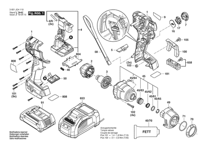 Figure 1 Diagram and Parts List for 3601JG4110 GDR 18V-1800C Bosch Wrench