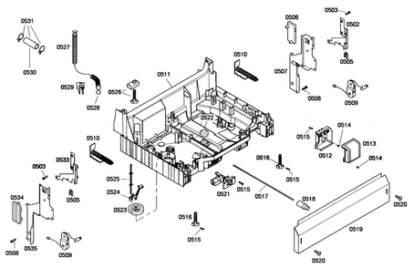 Base Assy Diagram and Parts List for SHE44C02UC 47 Bosch Dishwasher