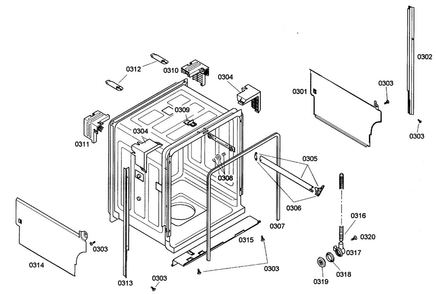 Cabinet Diagram and Parts List for SHE42L16UC 47 Bosch Dishwasher
