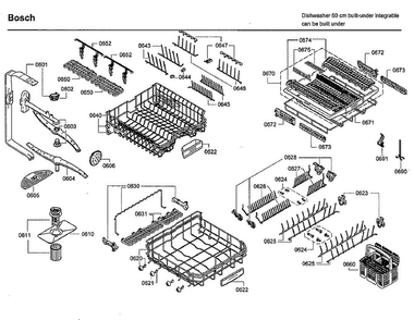 Baskets Diagram and Parts List for SHX9PT75UC 80 Bosch Dishwasher