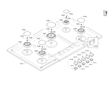 Burner Assy Diagram and Parts List for NGM8655UC 01 Bosch Cooktop