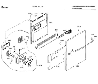 Door Asy Diagram and Parts List for SHX43C05UC 26 Bosch Dishwasher