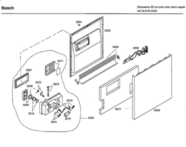 Door Diagram and Parts List for SHU33A02UC 40 Bosch Dishwasher