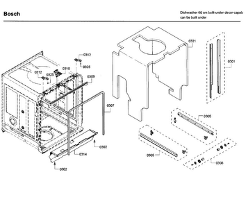 Frame Diagram and Parts List for SHE53T52UC 09 Bosch Dishwasher