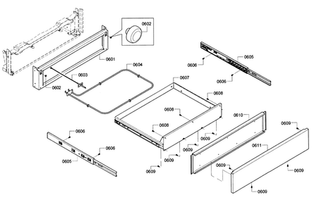 Drawer Diagram and Parts List for HDIP054U 01 Bosch Range