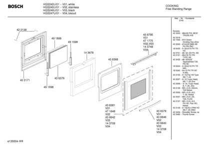 08 - RANGE DOOR Diagram and Parts List for HGS245U  Bosch Range