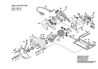 Section 1 Diagram and Parts List for 0603311039  Bosch Circular Saw