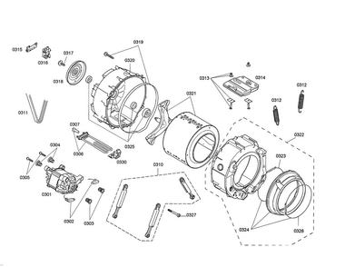 Drum/motor/tub Diagram and Parts List for WAS20160UC 18 Bosch Washer