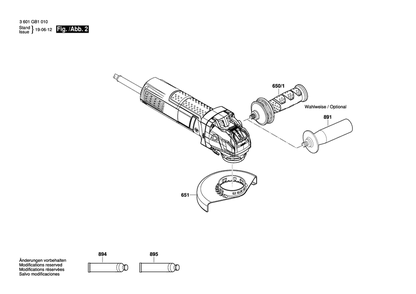 Page 2 Diagram and Parts List for GWX10-45E 3601GB1010 Bosch Angle Grinder