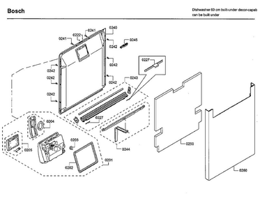 Door Diagram and Parts List for SHE68T55UC 09 Bosch Dishwasher