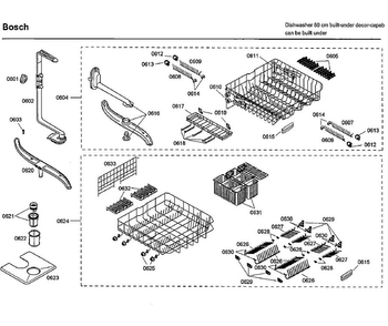 Baskets Diagram and Parts List for SHE66C02UC 14 Bosch Dishwasher
