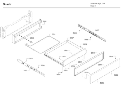 Drawer Diagram and Parts List for HDI8054U 05 Bosch Range