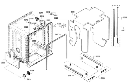 Frame Diagram and Parts List for SHE3ARF6UC 14 Bosch Dishwasher