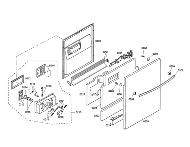 Door/Dispenser Diagram and Parts List for SHX45P05UC 57 Bosch Dishwasher