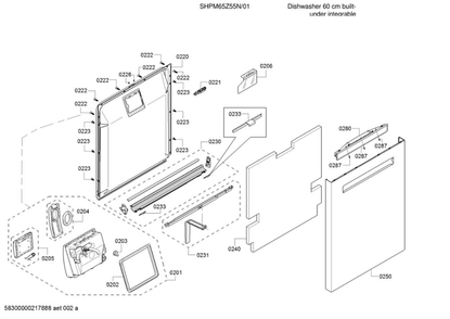 Door/Dispenser Diagram and Parts List for SHPM65Z55N 01 Bosch Dishwasher