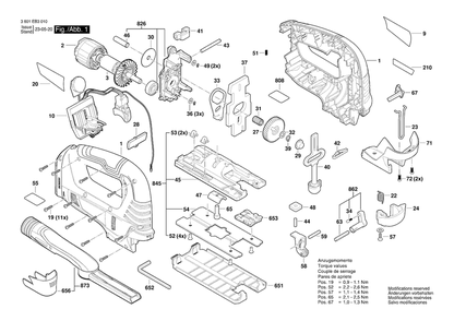 Diagram 1 Diagram and Parts List for GST18V-50 3 601 EB3 010 Bosch Jig Saw