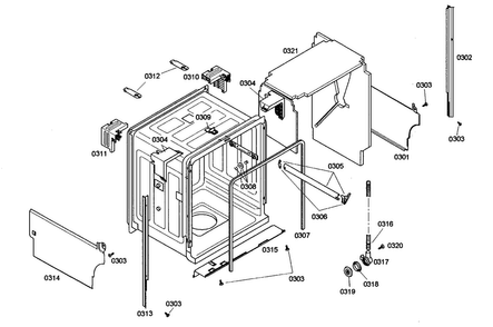 Cabinet Assy Diagram and Parts List for SHE46C05UC 47 Bosch Dishwasher