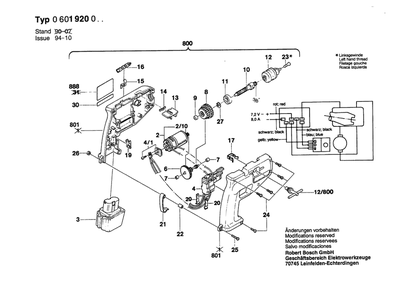 Section 1 Diagram and Parts List for 0601920023  Bosch Cordless Drill
