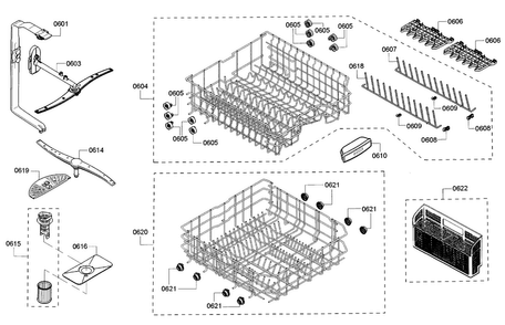 Rack Diagram and Parts List for SHX53T55UC 07 Bosch Dishwasher