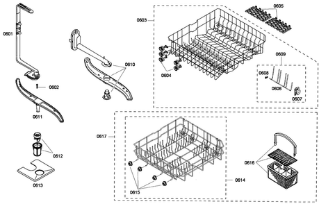 Baskets Diagram and Parts List for SHE33M06UC 52 Bosch Dishwasher