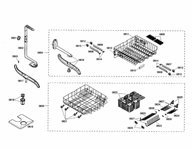 Racks/spray Arm Diagram and Parts List for S35KMK17UC 27 Bosch Dishwasher