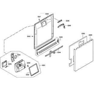 Door Assy Diagram and Parts List for SGE63E06UC 28 Bosch Dishwasher